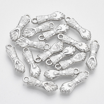 Plating ABS Plastic Pendants, Hand, Platinum, 23x7~8x4mm, Hole: 2.5mm