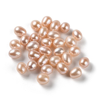 Natural Cultured Freshwater Pearl Beads, Half Drilled, Rice, Grade 5A+, Sandy Brown, 7~9x6.5~7.5mm, Hole: 0.9mm