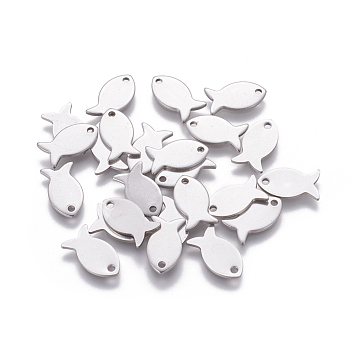 201 Stainless Steel Charms, Fish, Stainless Steel Color, 13.5x7x0.9mm, Hole: 1.4mm