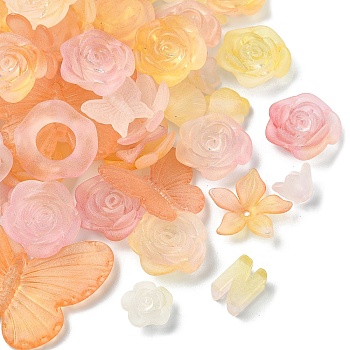 50G Transparent Acrylic Beads, Frosted, Mixed Shapes, Lemon Chiffon, 12~30.5x11.5~39.5x2.5~9mm, Hole: 1.6~2.7mm