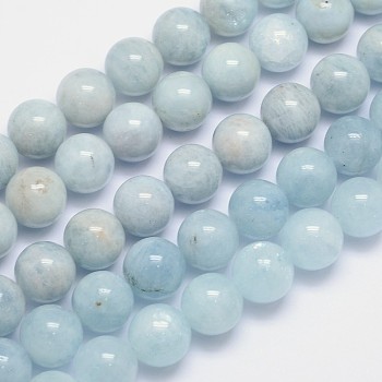Natural Aquamarine Round Bead Strands, 14mm, Hole: 1mm, about 28pcs/strand, 15.5 inch