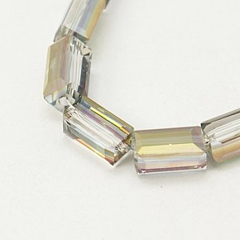 Electroplate Glass Beads, Full Golden Plated, Faceted, Cuboid, Gold, 8x4x4mm, Hole: 1mm