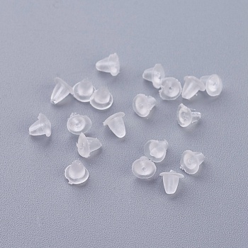 Plastic Ear Nuts, Earring Backs, Clear, 3x4mm, Hole: 0.4mm