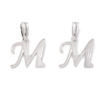 Rack Plating Eco-Friendly Brass Letter Pendants, Real Platinum Long-Lasting Plated, Cadmium Free & Lead Free, Letter.M, 14x15x1.4mm, Hole: 6.5x3.3mm