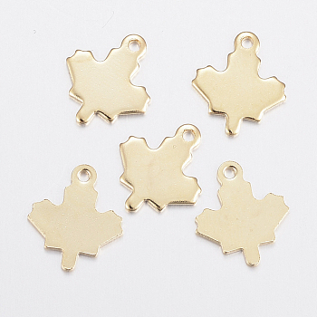 Autumn Theme 304 Stainless Steel Charms, Maple Leaf, Golden, 13x11.5x1mm, Hole: 1.2mm
