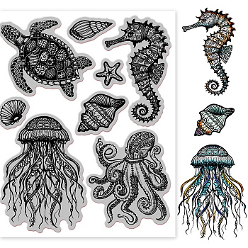 Rubber Clear Stamps, for Card Making Decoration DIY Scrapbooking, Marine Animal, 22x18x0.8cm