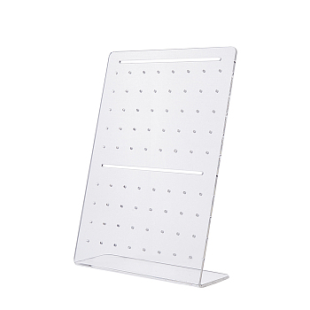 72-Hole Acrylic Slant Back Earring Display Stands, L-Shaped Earring Organizer Holder, Clear, 4.25x15x21cm