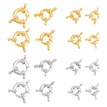 16 Sets 8 Styles Brass Spring Ring Clasps, Platinum & Golden, 8.5~14.5x4~6mm, Hole: 2~2.5mm, Inner Diameter: 3~4mm, 2 sets/style
