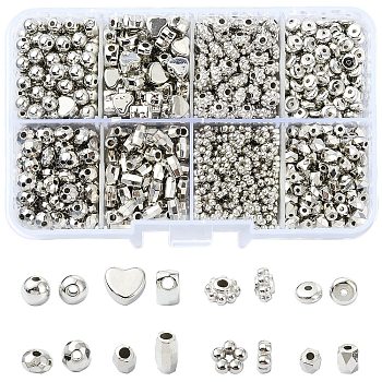 CCB Plastic Spacer Beads Set, Mixed Shapes, Platinum, 4~6x2~3.8mm, Hole: 1.2~1.6mm