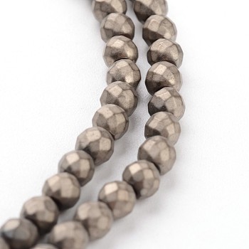 Vacuum Plating Non-magnetic Synthetic Hematite Beads Strands, Frosted, Faceted, Round, Antique Bronze Plated, 3mm, Hole: 0.5mm, about 145pcs/strand, 16 inch