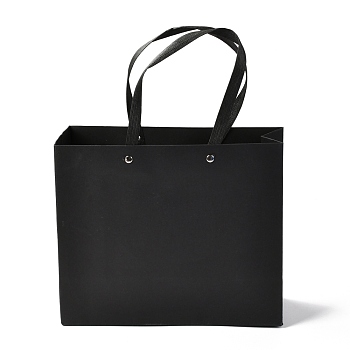 Rectangle Paper Bags, with Nylon Handles, for Gift Bags and Shopping Bags, Black, 24x0.4x20cm