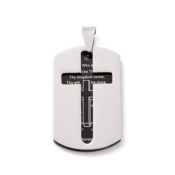 304 Stainless Steel Manual Polishing Pendants, Oval with Cross & Word, Gunmetal & Stainless Steel Color, 38x24x3mm, Hole: 5x8mm