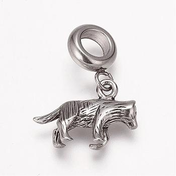 304 Stainless Steel Puppy European Dangle Charms, Large Hole Pendants, Beagle Dog Charms, Antique Silver, 22mm, Hole: 5mm, Pendant: 12x17x3mm