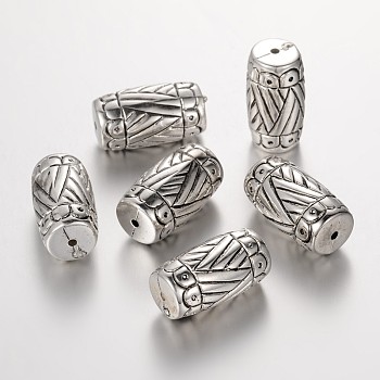 Carved CCB Plastic Barrel Beads, Antique Silver, 28.5x15mm, Hole: 2mm