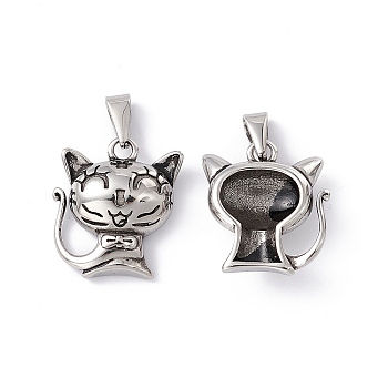 304 Stainless Steel Pendants, Cat Charms, Antique Silver, 22.5x19.5x7mm, Hole: 3x7mm