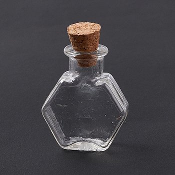 Hexagon Dollhouse Miniature Glass Cork Bottles Ornament, Glass Empty Wishing Bottles for Doll House Decoration, Clear, 3cm, Bottle: 25x20.5x8.5mm