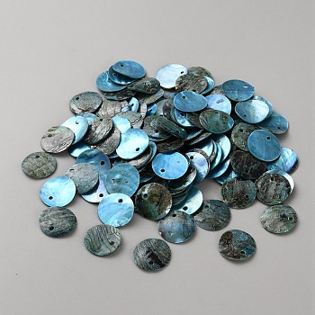 Natural Akoya Shell Dyed Disc Charms, Dodger Blue, 15x1.5mm, Hole: 1.4mm