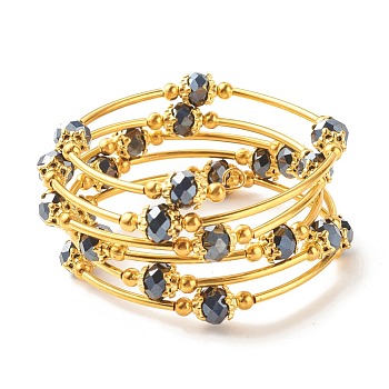 Bling Glass Beaded Wrap Bracelet, Layered Wrap Bracelet for Women, Golden, Black, Inner Diameter: 2-1/8 inch(5.45cm)