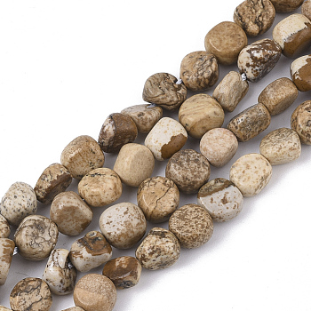Natural Picture Jasper Beads Strands, Nuggets, Tumbled Stone, 5~11x5~8x3~6mm, Hole: 0.8mm, about: 52~56pcs/Strand, 15.94 inch(40.5cm)
