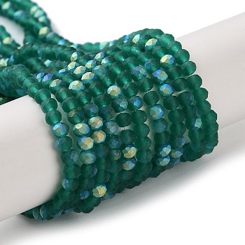 Imitation Jade Glass Beads Strands, Half AB Color Plated, Faceted, Frosted, Rondelle, Dark Green, 3x2mm, Hole: 0.7mm, about 145~150pcs/strand, 34~35cm