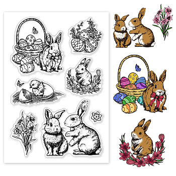 Easter Custom PVC Plastic Clear Stamps, for DIY Scrapbooking, Photo Album Decorative, Cards Making, Rabbit, 160x110mm