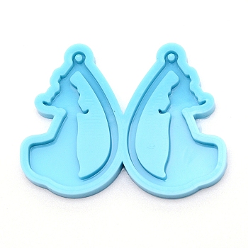 Teardrop with Lady Silicone Pendant Molds, Resin Casting Molds, For UV Resin, Epoxy Resin Jewelry Making, Blue, 41.3x53.8x5mm