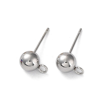 304 Stainless Steel Stud Earring Findings, with Open Loop, Round, Stainless Steel Color, 18x6mm, Hole: 1.8mm, Pin: 0.7mm