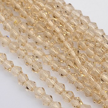 Bicone Glass Beads Strands, Faceted, PeachPuff, 3.5~3.8x3mm, Hole: 1mm, about 113~115pcs/strand, 36~36.5cm