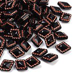 Opauqe Acrylic Beads, Rhombus, Red Color Enlaced, Black, 18.5x14x9mm, Hole: 1.6mm, about 22pcs/20g(X1-OACR-P029-07A-01)