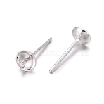 925 Sterling Silver Stud Earring Findings, Silver, Tray: 4mm, 13mm, pin: 0.7mm(STER-K167-027B-S)