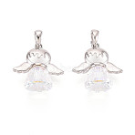925 Sterling Silver & Austrian Crystal Angel Pendants, with Snap on Bails and 925 Stamp, Rhodium Plated, Platinum, 19x18x10mm, Hole: 5x3mm(STER-N016-102P)