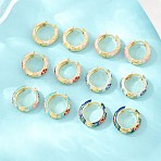 Brass Enamel Hoop Earrings, Flower Pattern, Lead Free & Cadmium Free, Rack Plating, Long-Lasting Plated, Real 18K Gold Plated, Mixed Color, 20x6mm(KK-CBA8324-13G)
