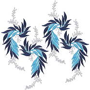 4Pcs 2 Style Leaf Computerized Embroidery Cloth Iron on/Sew on Patches, Costume Accessories, Appliques, Dodger Blue, 170x80x0.8mm, 2pcs/style(DIY-GF0005-33C)