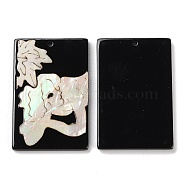 Opaque Human Lying Down Pattern Acrylic Pendants, with Shell, Black, Rectangle, 37.5x24~24.5x2.3mm, Hole: 1.5mm(BACR-D001-01D)