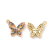 Butterfly Brass Micro Pave Colorful Cubic Zirconia Charms, Cadmium Free & Nickel Free & Lead Free, Real 18K Gold Plated, 11x12x2mm, Hole: 1mm(KK-G435-40G)