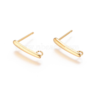 304 Stainless Steel Ear Stud Components, with Loop, Real 18K Gold Plated, 15x3mm, Hole: 1.8mm, Pin: 0.7mm(STAS-F227-20A-G)