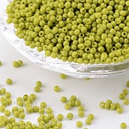 12/0 Grade A Round Glass Seed Beads, Baking Paint, Yellow Green, 12/0, 2x1.5mm, Hole: 0.7mm, about 30000pcs/bag(SEED-Q009-FJX25)