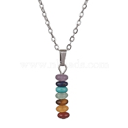 Natural & Synthetic Mixed Gemstone Disc Pendant Necklaces, with Stainless Steel Chains, Stainless Steel Color, 17.80 inch(452mm)(X-NJEW-JN04623-01)