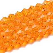 Transparent Glass Beads Strands, Faceted, Bicone, Orange, 4x4mm, Hole: 0.8mm, about 87~98pcs/strand, 12.76~14.61 inch(32.4~37.1cm)(GLAA-F029-4mm-23)