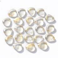 Transparent Spray Painted Glass Beads, Top Drilled Beads, with Glitter Powder, Teardrop, Light Yellow, 12.5x10.5x5.5mm, Hole: 0.9mm(GLAA-T016-29F)