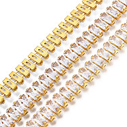 Rectangle Cubic Zirconia Strass Chains, Gold Plated Brass Link Chains, Soldered, with Spool, Clear, 6mm, about 16.40 Feet(5m)/Roll(CHC-N020-04)