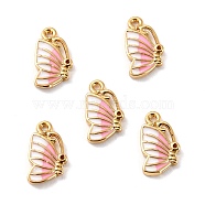 Brass Enamel Pendants, Long-Lasting Plated, Cadmium Free & Lead Free, Real 18K Gold Plated, Butterfly, Pink, 11x6.5x1.5mm, Hole: 1mm(KK-P207-003G-RS)