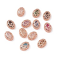 Eco-friendly Brass Micro Pave Cubic Zirconia Multi-strand Links, Rack Plating, Cadmium Free & Lead Free, Oval, Rose Gold, Mixed Color, 14x10x5mm, Hole: 1.2mm(KK-D076-01B-RG)