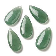 Natural Green Aventurine Pendants, Teardrop Charms, 31~33x16~17x6.5~8mm, Hole: 1.4mm(G-D092-01A)