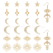 DIY Jewelry Making Finding Kit, Including Brass Pendant and Link Charms, Sun & Moon & Star, Real 24K Gold Plated, 15~30x12.5~28x0.5~0.8mm, Hole: 1.2~1.8mm, 24Pcs/box(KK-HY0003-09)