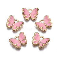 Alloy Enamel Charms, Butterfly, Light Gold, Pink, 10.5x13x3mm, Hole: 2mm(ENAM-S121-070J)