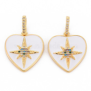 Brass Micro Pave Colorful Cubic Zirconia Pendants, with Enamel, Nickel Free, Real 18K Gold Plated, Heart, White, 20x18x2mm, Hole: 7x3.5mm(KK-S354-332-NF)