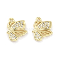 Brass Micro Pave Clear Cubic Zirconia Pendants, Butterfly, Real 18K Gold Plated, 14x11.5x2mm, Hole: 1.2mm(X-ZIRC-P120-12G)