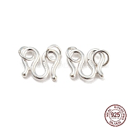 925 Sterling Silver S-Hook Clasps, with 925 Stamp, Silver, 8.5x10x1.3mm(STER-K175-06B-S)