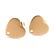 Ion Plating(IP) 304 Stainless Steel Stud Earring Findings, with Ear Nuts/Earring Backs and Hole, Heart Shape, Golden, 12x13x1mm, Pin: 0.8mm(EJEW-O104-15G)